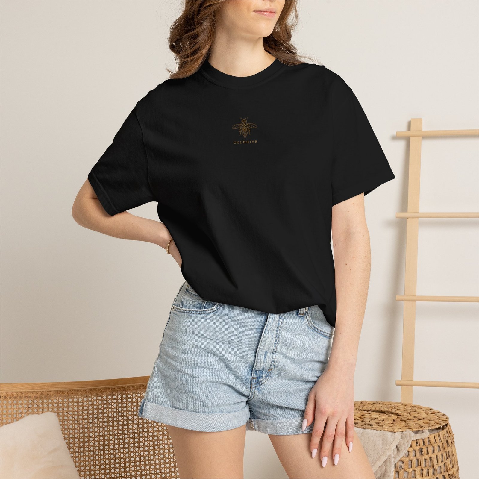 GOLDHIVE black T-shirt styled campaign